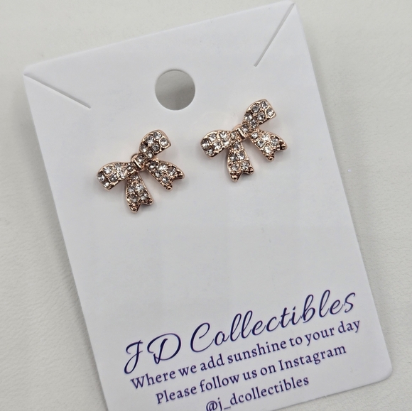 Swarovski Crystal Elements Rose Gold Bow Earrings Prom Bridal Formal - Picture 6 of 6